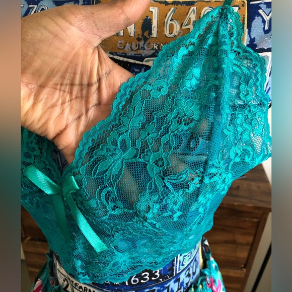 Sexy floral turquoise lingerie pajamas set - Picture 10 of 14